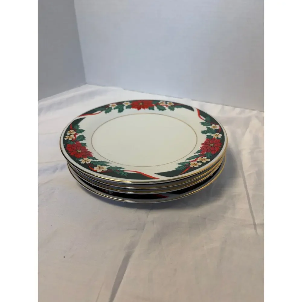 VTG Tienshan Deck the Halls China. set of 4 salad plates - 7.5 inch, Christmas